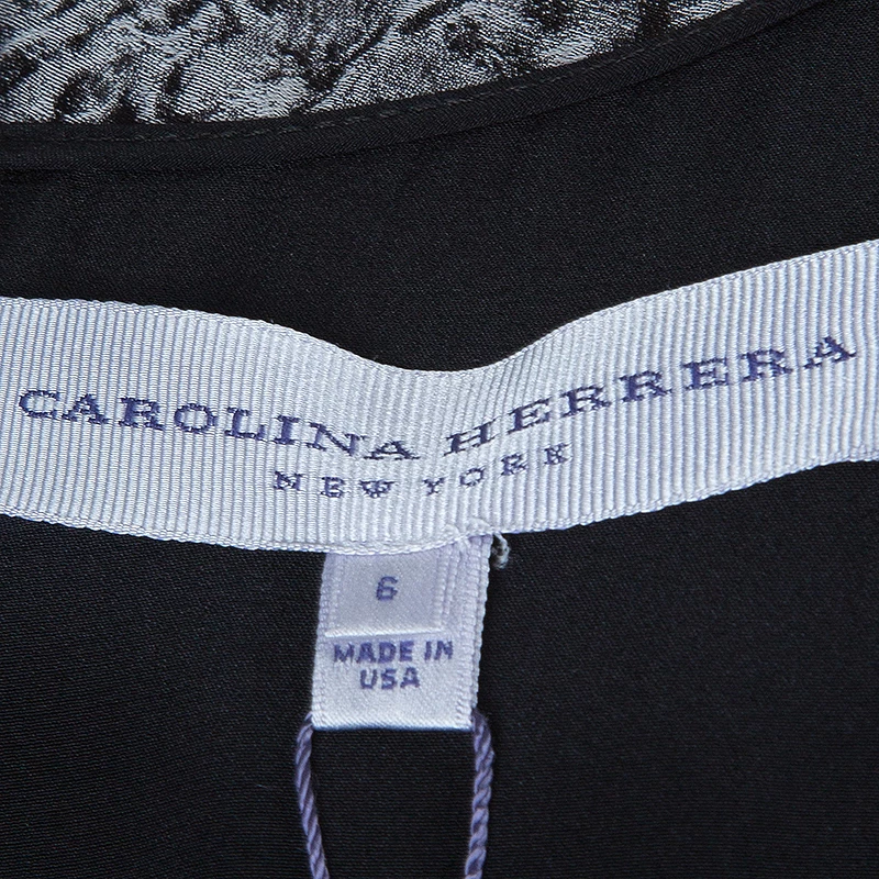 Carolina Herrera Black Contrast Hourglass Panel Detail Short Sleeve Dress M Women