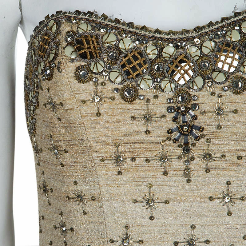 Carolina Herrera Beige Ombre Raw Silk Embellished Strapless Dress M Women