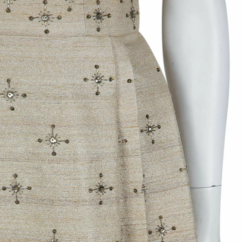 Carolina Herrera Beige Ombre Raw Silk Embellished Strapless Dress M Women