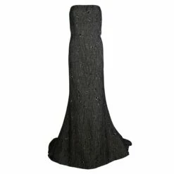 Carolina Herrera Brown Cloque Embellished Strapless Gown L Women