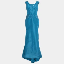 Carolina Herrera Blue Silk Sleeveless Gown M Women