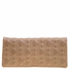 Carolina Herrera Beige Embossed Leather Clutch Women