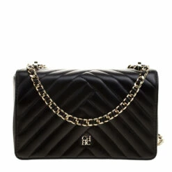 Carolina Herrera Black Quilted Leather Flap Bag Women