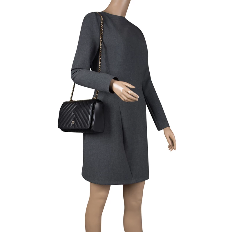 Carolina Herrera Black Quilted Leather Flap Bag Women