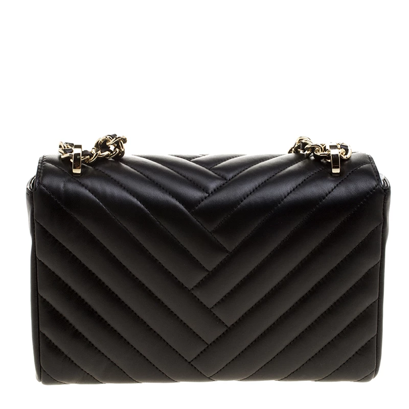 Carolina Herrera Black Quilted Leather Flap Bag Women