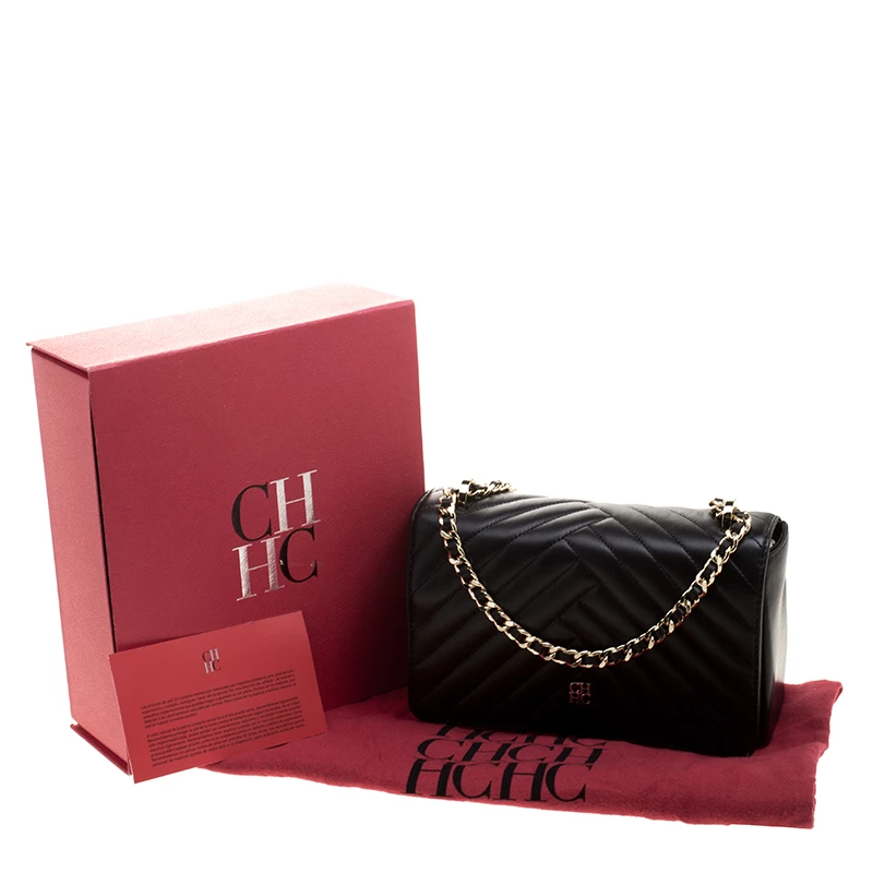 Carolina Herrera Black Quilted Leather Flap Bag Women