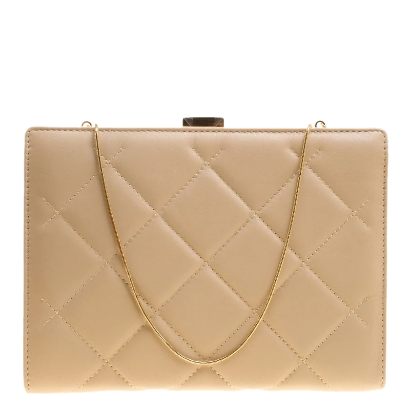 Carolina Herrera Beige Leather Chain Clutch Women
