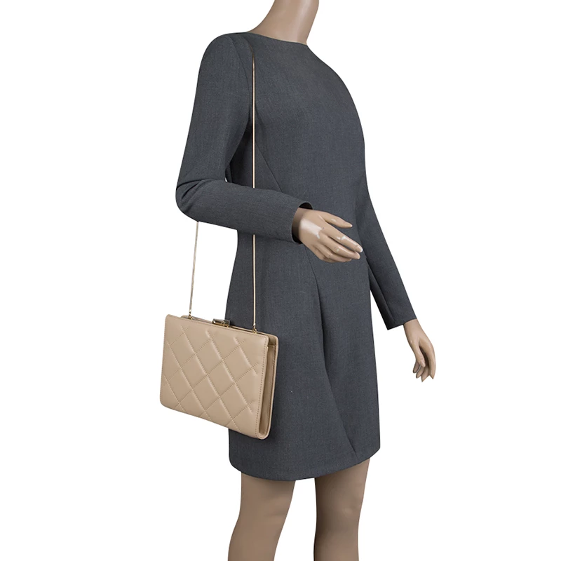 Carolina Herrera Beige Leather Chain Clutch Women