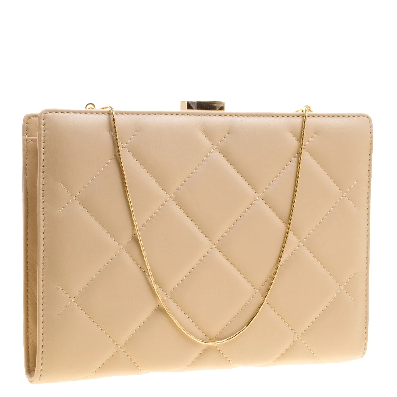 Carolina Herrera Beige Leather Chain Clutch Women