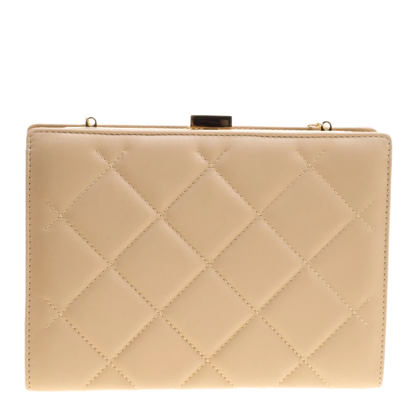 Carolina Herrera Beige Leather Chain Clutch Women
