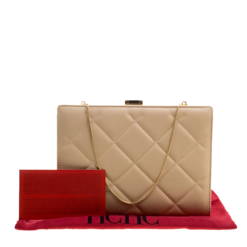 Carolina Herrera Beige Leather Chain Clutch Women