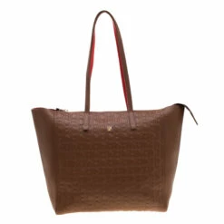 Carolina Herrera Brown Monogram Leather Shopper Tote Women