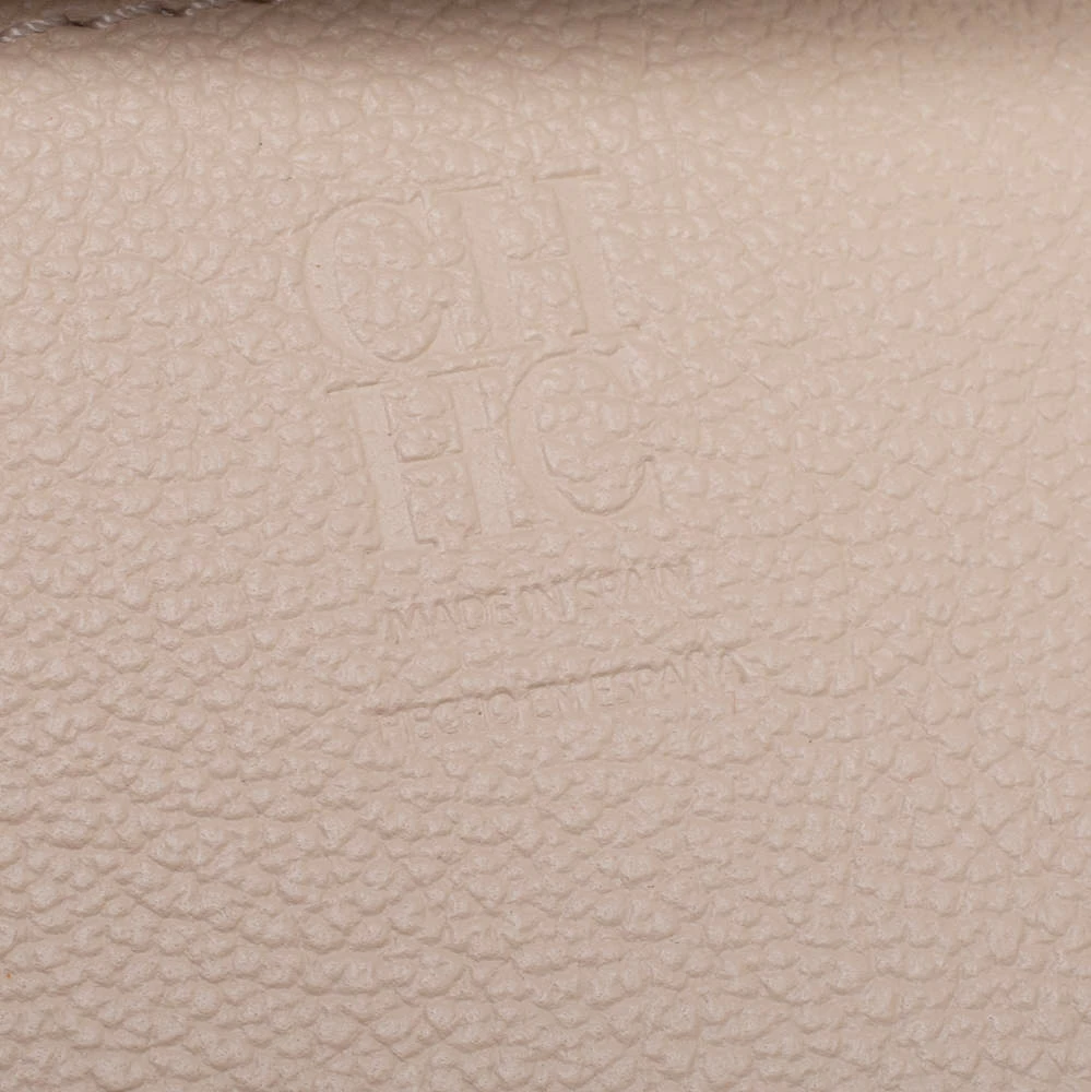 Carolina Herrera Beige/Green Wave Detailed Leather Vendome Tote Women