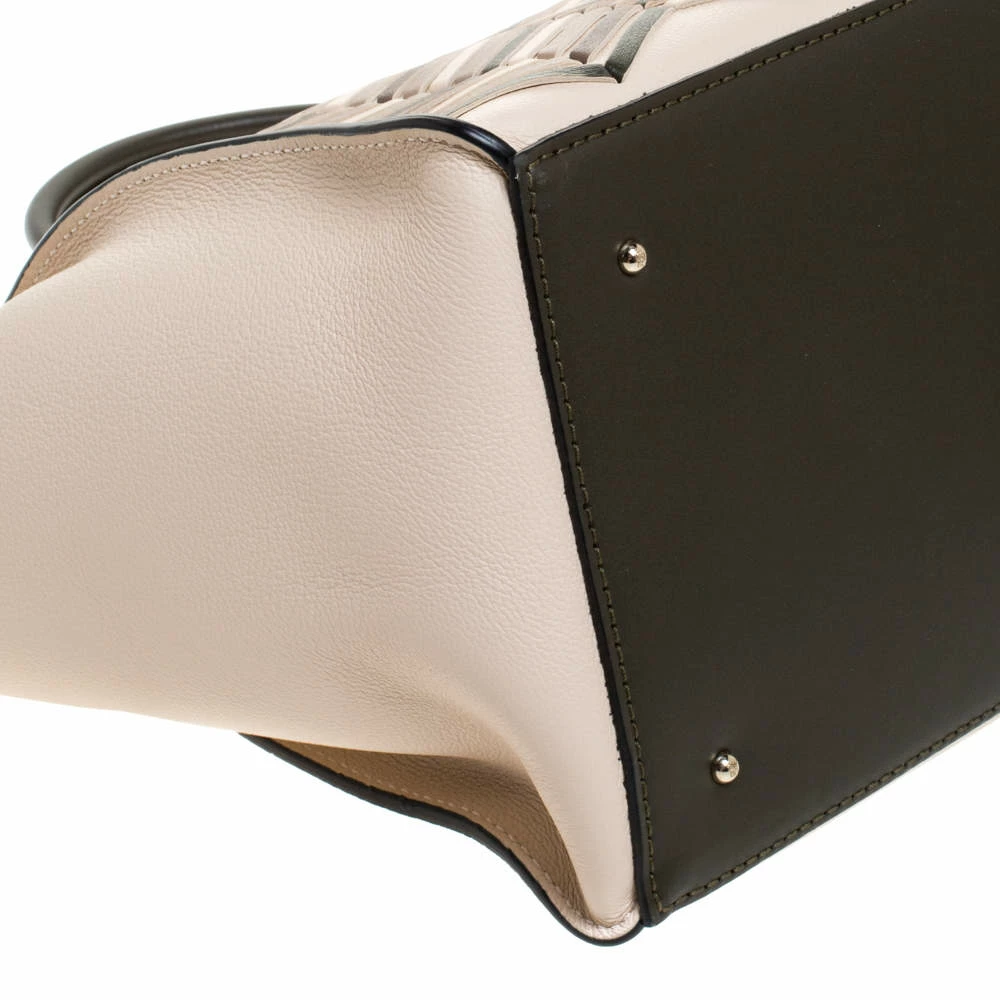 Carolina Herrera Beige/Green Wave Detailed Leather Vendome Tote Women