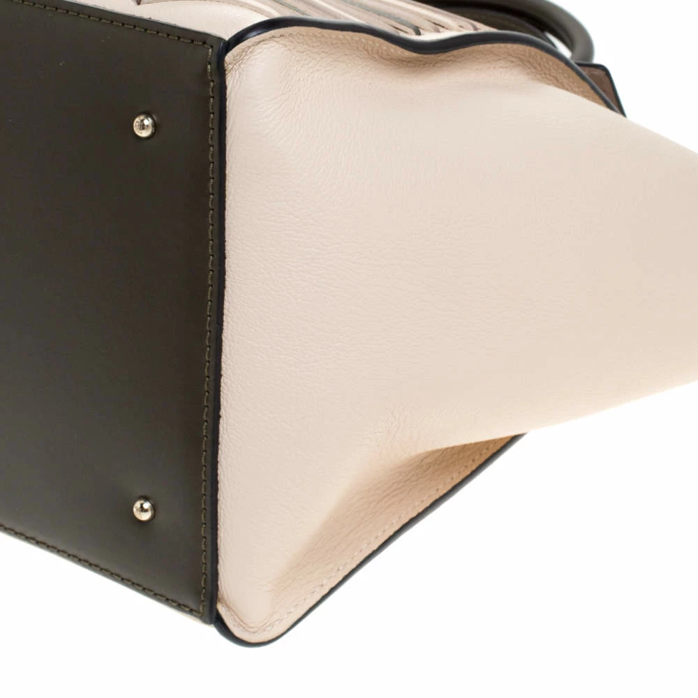 Carolina Herrera Beige/Green Wave Detailed Leather Vendome Tote Women