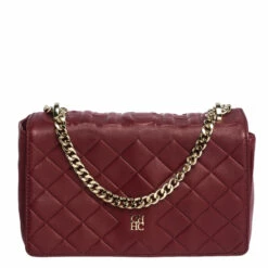 Carolina Herrera Red Quilted Leather Flap Shoulder Bag Women