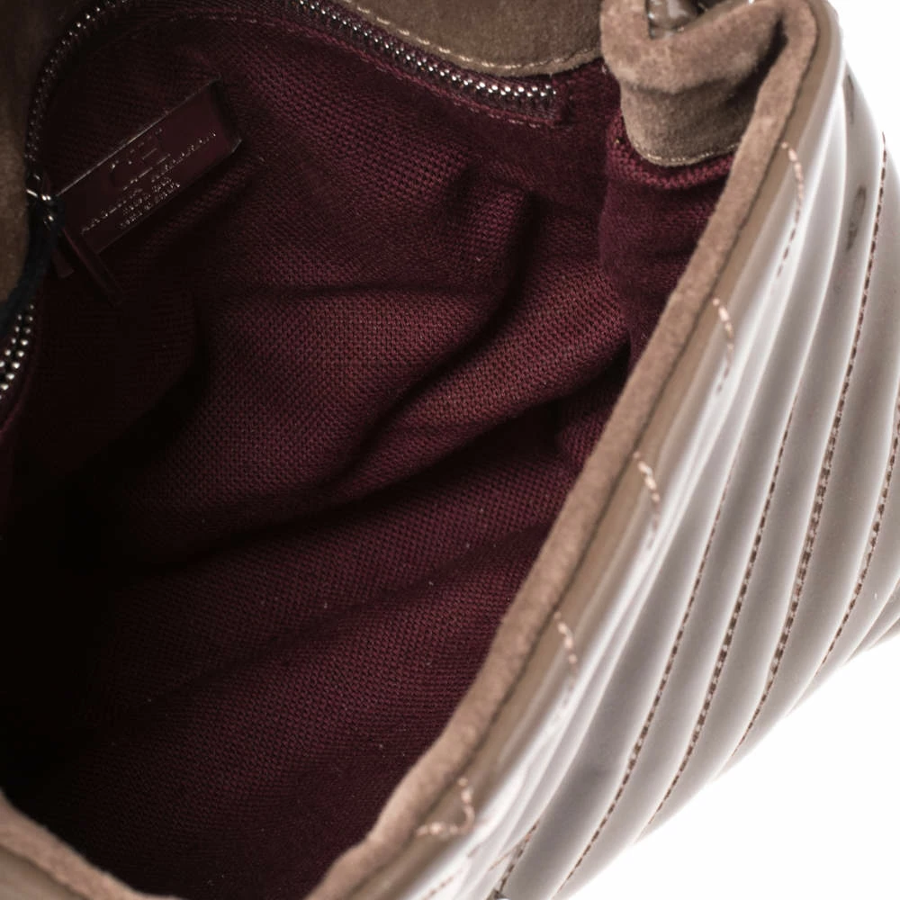 Carolina Herrera Dark Beige Quilted Chevron Patent Leather Flap Top Handle Bag Women