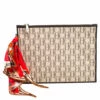 Carolina Herrera Ivory/Brown Monogram Canvas And Leather Zip Pouch Women - White