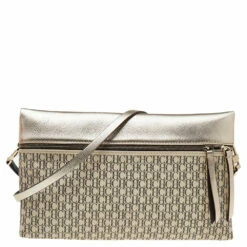 Carolina Herrera Cream/Gold Signature Coated Canvas And Leather Inro Clutch Women