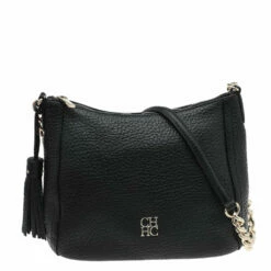 Carolina Herrera Black Leather Chain Tassel Shoulder Bag Women