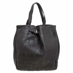 Carolina Herrera Dark Brown Monogram Leather Balmoral Tote Women