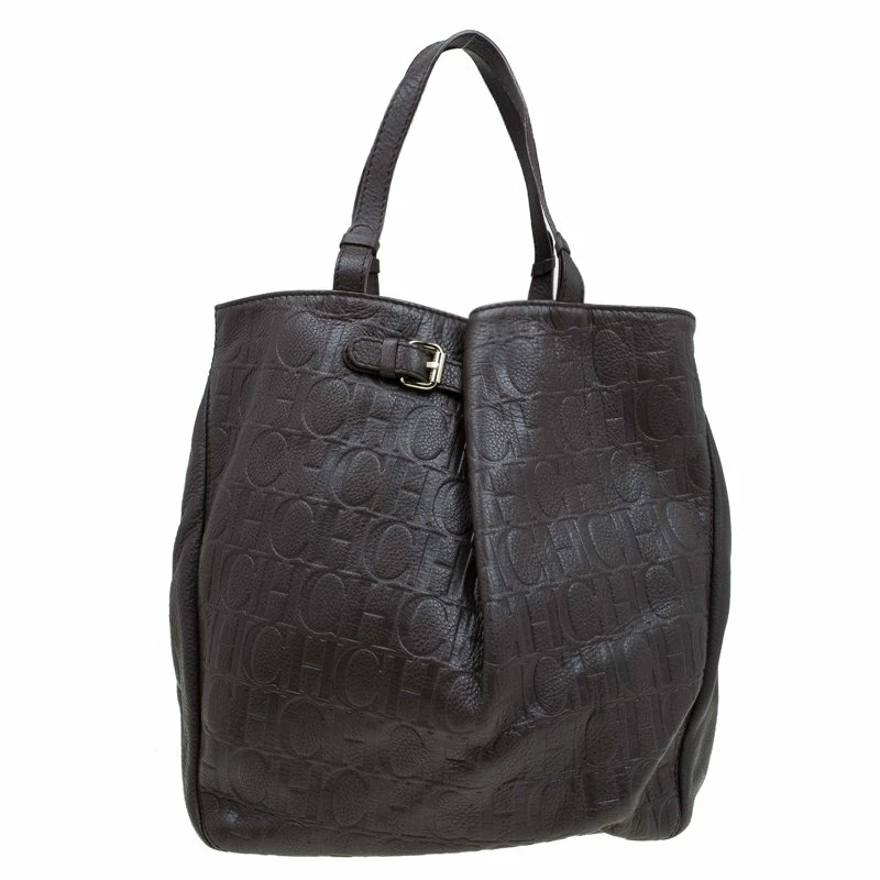 Carolina Herrera Dark Brown Monogram Leather Balmoral Tote Women