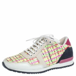 Carolina Herrera Multicolor Tweed, Leather And Suede Low Top Sneakers Size 41 Women