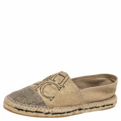 Carolina Herrera Metallic Gold Jute Espadrilles Slip On Loafers Size 39 Women