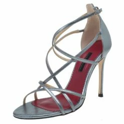 Carolina Herrera Silver Leather Strappy Sandals Size 38 Women