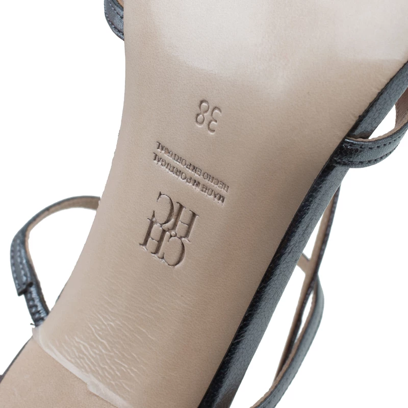 Carolina Herrera Silver Leather Strappy Sandals Size 38 Women