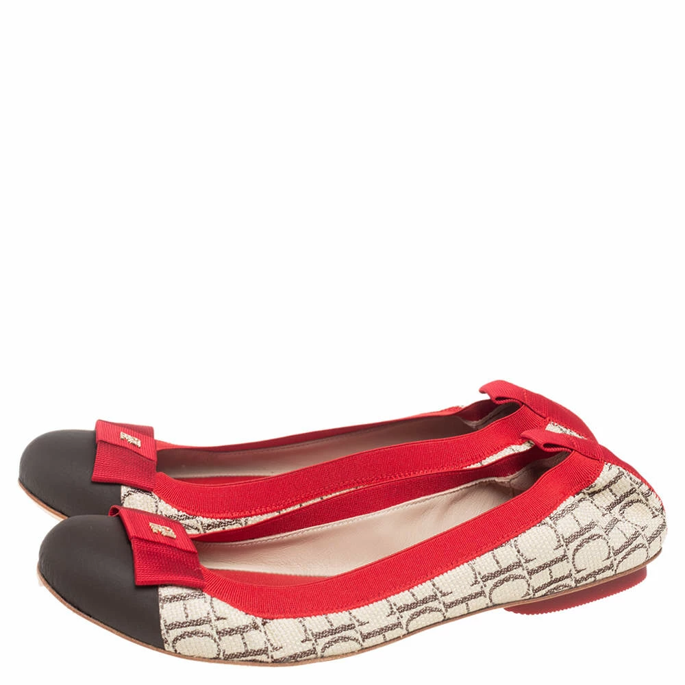 Carolina Herrera Multicolor Canvas and Leather Scrunch Ballet Flats Size 38 Women