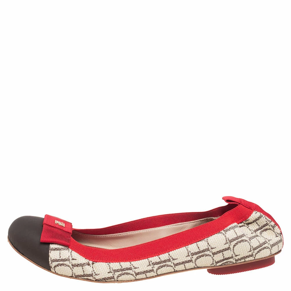 Carolina Herrera Multicolor Canvas and Leather Scrunch Ballet Flats Size 38 Women