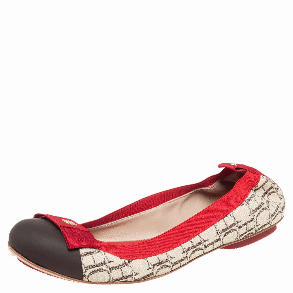 Carolina Herrera Multicolor Canvas and Leather Scrunch Ballet Flats Size 38 Women