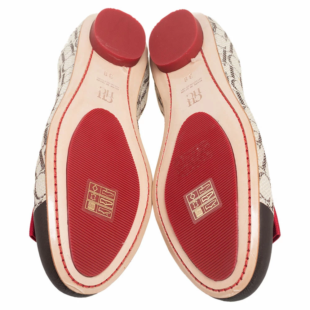 Carolina Herrera Multicolor Canvas and Leather Scrunch Ballet Flats Size 38 Women