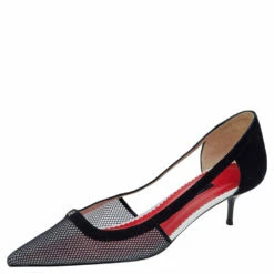 Carolina Herrera Black Mesh And Suede Pointed Toe Pumps Size 41 Women