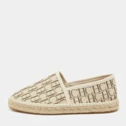 CH Carolina Herrera Beige Monogram Canvas Espadrille Flats Size 36 Women