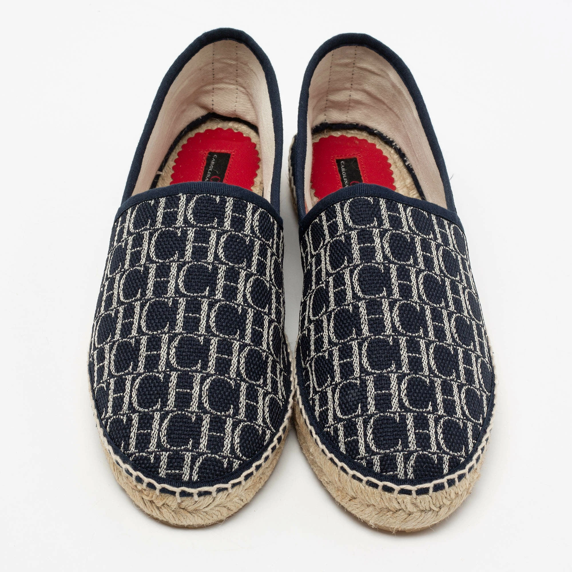 Carolina Herrera Blue Monogram Canvas Espadrille Flats Size 41 Women