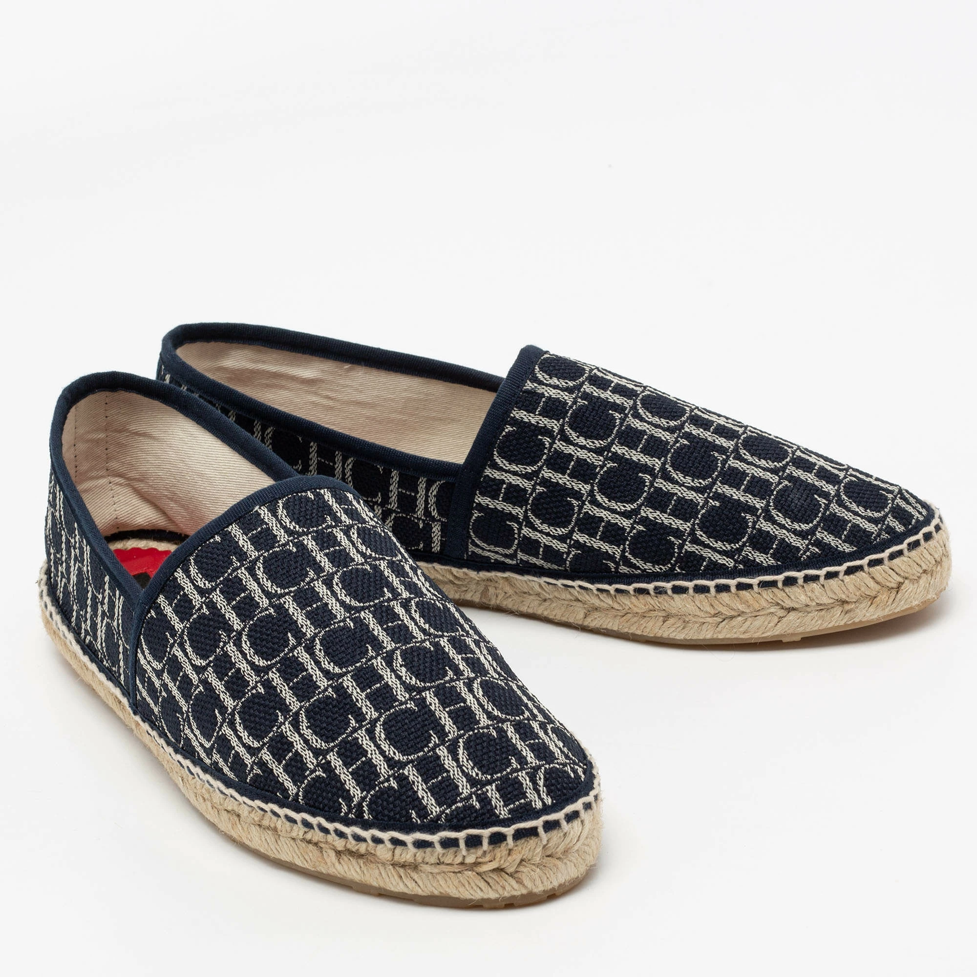 Carolina Herrera Blue Monogram Canvas Espadrille Flats Size 41 Women