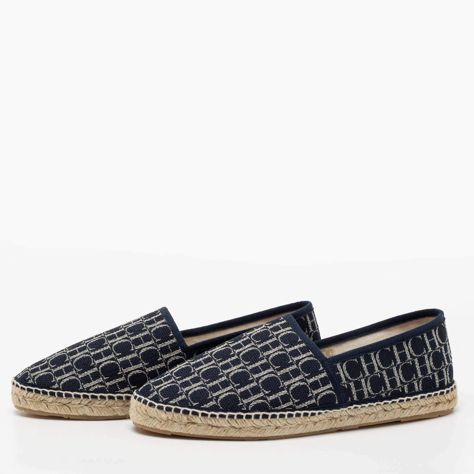 Carolina Herrera Blue Monogram Canvas Espadrille Flats Size 41 Women