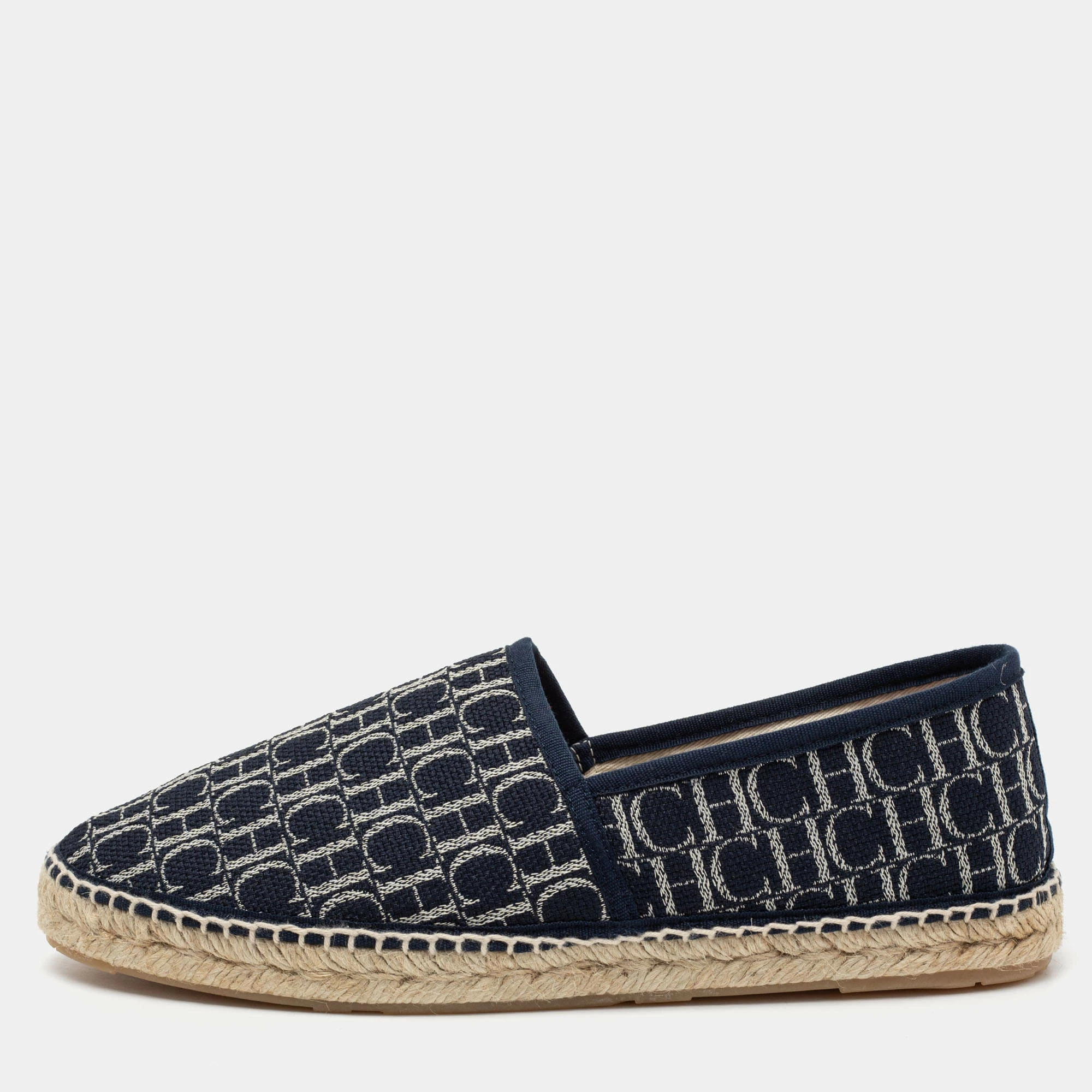 Carolina Herrera Blue Monogram Canvas Espadrille Flats Size 41 Women