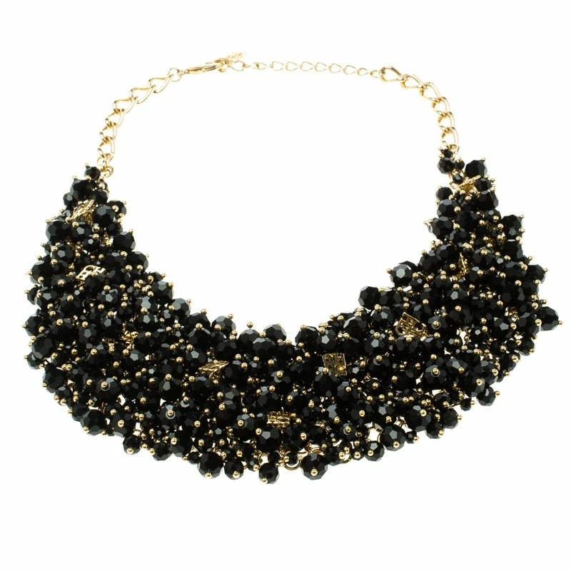 CH Carolina Herrera Black Beads Gold Tone Necklace Women