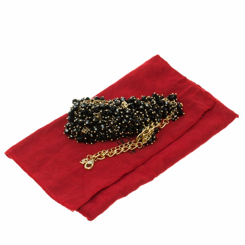 CH Carolina Herrera Black Beads Gold Tone Necklace Women