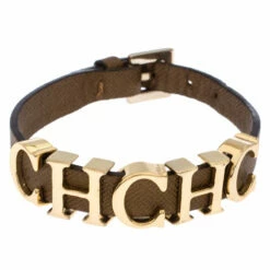 Carolina Herrera Brown CH Logo Leather Bracelet Women
