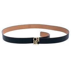 Carolina Herrera Dark Blue Leather CHHC Buckle Belt 85CM Women