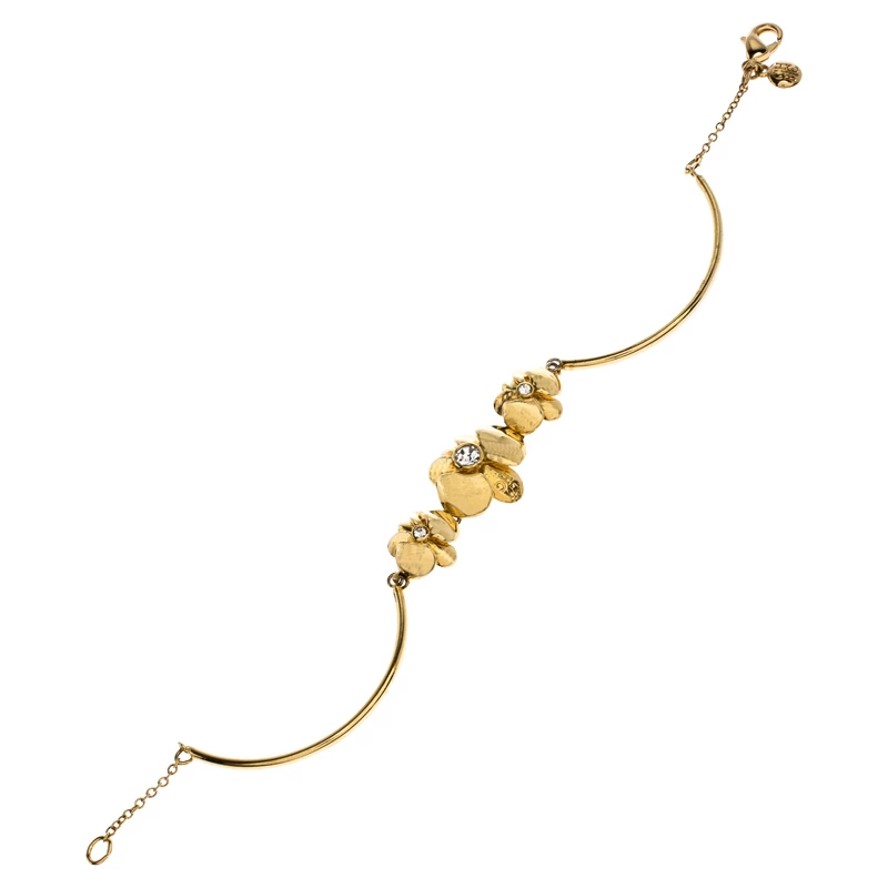 Carolina Herrera Crystal Embedded Floral Gold Tone Bracelet Women