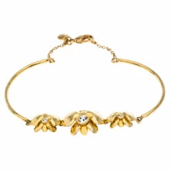 Carolina Herrera Crystal Embedded Floral Gold Tone Bracelet Women