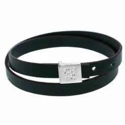 CH Carolina Herrera Green Leather Silver Tone Double Wrap Bracelet Women