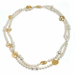 Carolina Herrera A Day For Love Logo Medallion Multi Strand Station Necklace Women - Cream