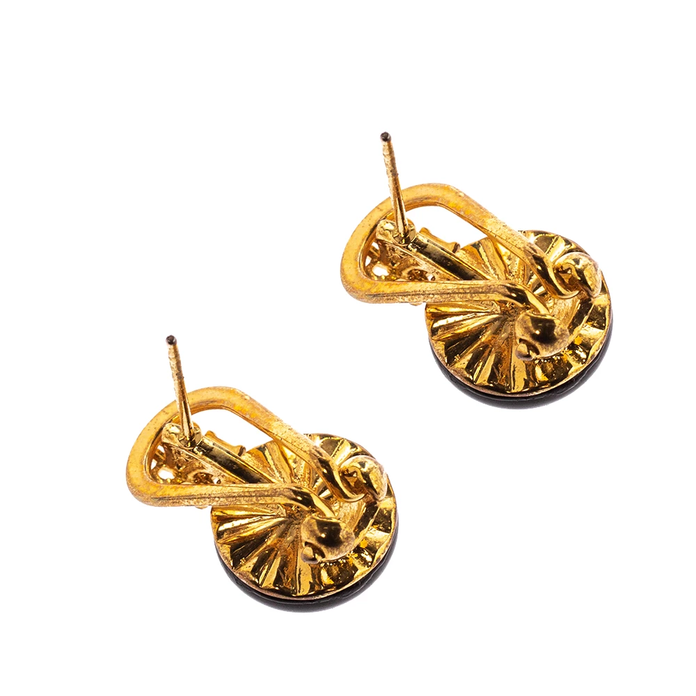 CH Carolina Herrera Black Resin Metal Logo Gold Tone Earrings Women