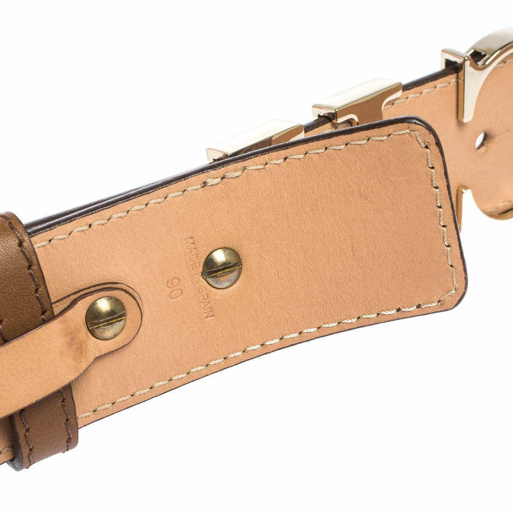 Carolina Herrera Brown Leather CH Logo Buckle Belt 90CM Women
